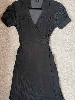 Banana Republic Black Pinstripe Wrap Midi Dress